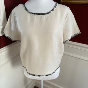 Rachel Zoe Cream Blouse with Black Detailing. 100% Linen.